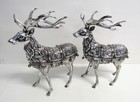 Pair Of Oxidized  Silvertone Christmas Reindeer - Centerpieces  Mantle - Euc