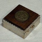 Vintage Tarnished Silver gold Tone Pill Trinket Box Lion Maple Leaf Crest