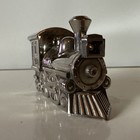 Vintage Silver Plated Train Locomotive Engine Metal Coin Piggy Bank Very Clean 