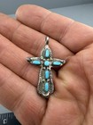 Vintage Native American Zuni Sterling Silver Turquoise Cross Signed C Lule       