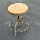 Vintage Toledo Stool Industrial Adjustable Swivel Wood Seat Drafting Shop