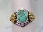 Vintage Sterling Silver 925 Green Turquoise Brass Accent Ring Sz 6 75 7