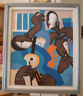 Vtg Fred Blassingham Framed Acrylic Art Deco Style African American Jazz Group