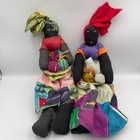 Vintage Caribbean Souvenir Cloth Dolls Set Of 3 Handmade Folk Art Patchwork