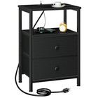 Night Stand  Nightstand With Charging Station  End Table With Black Two-drawer