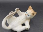 Vintage Porcelain Playful Playing With Tail White Tan W  Stripes Cat Kitten 2  T