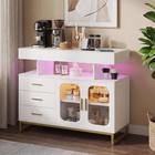 Led Buffet Cabinet Dimmable Sideboard Coffee Bar W  Charging Station   Rgb Light