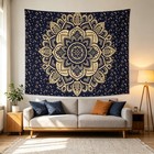 Boho Mandala Wall Tapestry Dark Blue Gold Moon Star Bedroom Decor 59x51 78x59