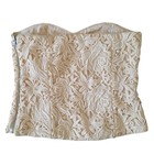 Miguelina Ivory Floral Lace Strapless Corset  Bustier Top Size M