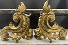Antique 19c French Louis Xv Rococo Style Acanthus Leaf Chenets Bronze brass 10 t