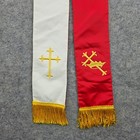 Unbranded Clergy Stole Unisex Red White Reversible Gold Embroidery Fringe 4 5in
