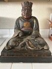 Antique Chinese Carved And Laquer Wood Of A Seated Deity
