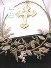 Love   Light Beaded Cross Wreath Wall Hanging 12  Pink Green Gold 