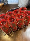 Culver Mid-century Red   22-karat Gold Paisley Bar Set  8 Glasses   Carrier 