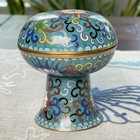 Antique Chinese Cloisonn   Lotus Mushroom Stem Box Blue Enamel Brass