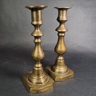 Antique Brass Candlesticks Pair 18th Century English Cottagecore 