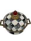 Mackenzie Childs Courtly Check Fondue Pot W Lid Bronze Handles