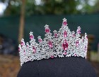 Icy Pink Crystal Silver Crown Tiara  Princess Tiara  Wedding Headband Bridal