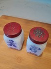 Vintage 1940s Hazel Atlas Milk Glass Dutch Boy Girl Pepper   Salt Shakers 3 25 