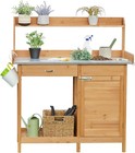 Yaheetech Outdoor Potting Bench With Metal Tabletop Cabinet Drawer Natural Wood