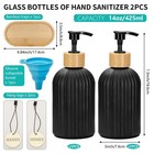 Black Glass Soap Dispenser Set With Bamboo Pump  14oz Refillable 
