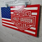 22x11 Wooden Harley Davidson Flag Usa Red White Sign Art Wall Decor Motorcycle 