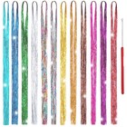 Hair Tinsel Kit 12 Colors  2500 Strands 48 Inches Sparkling Tinsel Hair Exten   