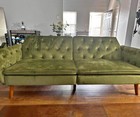 Green Velvet Futon Sofa Bed Tufted Back Convertible Sleeper Couch Living Room