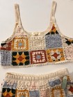 New Rebellion Again Cotton Mix Floral Crochet Crop Top  And Shorts Set Size L