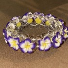 Hawaiian Purple Fimo Plumeria Flower Bracelet Clear Beads Elastic
