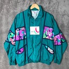 Vintage Avait Sportif Track Suit Medium M Floral Teal Nylon Windbreaker 80s 90s 
