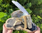 Smudge Kit  Abalone Shell  White Sage Smudge  Feather  Palo Santo Wood   Stand