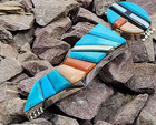 Remarkable Navajo Edison Yazzie Cobblestone Inlay Sterling Silver Brooch Pin
