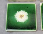 Antique Flower Green Glaze Square Tiles Lot Of 4