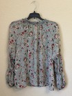 Zara Sage Green Floral High Neck Ruffle Long Sleeve Blouse Women   s L