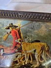 Antique Vtg Tin Metal Box Hunting Man Boy Dogs Animals Large Germany- Bin2