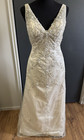 Alfred Angelo Size 6 Champagne Sheath Beaded Illusion Bodice Satin Wedding Dress