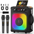 Portable Bluetooth Karaoke Machine With 2 Wireless Microphones  Pa System  Echo