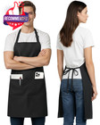 Bib Apron Adjustable 2 Pockets Water Resistant Chef Kitchen Black New
