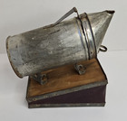 Vintage Galvanized Metal Bee Smoker On Wood Base-w original Receipt-collectable