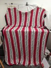 Large Afghan Crochet Throw Blanket Red Black   White Stripe Pattern 98  X 67 