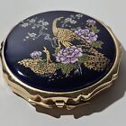 Vintage Japanese Satsuma Style Peacock Porcelain Makeup Powder Compact Mirror