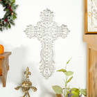 Cast Iron Cross Wall Decor Ornate Metal Art Vintage Rustic White Religious 11 