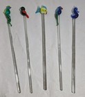 Vintage Mcm Glass Birds Fish Swizzle Sticks Stirrers Lot Of 5