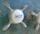 Antique Hot   Cold Faucet Handles Vintage Plumbing Knob Set Porcelain Center