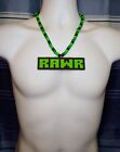 Green Rawr Perler Bead Kandi Necklace-edc-rave-festival-edm-plur