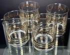 Set Of 4 Mcm Gold Striped Double Old Fashion Rocks Glasses 14 Oz  4 1 8 