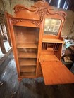 Victorian Antique Secretary Desk Wood Carvings Glass Doors Drawers Shelves 70 