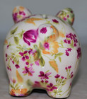 Vintage 90 s White Ceramic Piggy Bank With Multicolor Floral Pattern W felt Pads