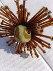 Set Of 6  Atomic Starburst Napkin Rings Bronze Beaded W  Faceted Stone Mcm 